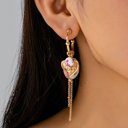 Chinoiserie Floral Charm Hoop Earrings