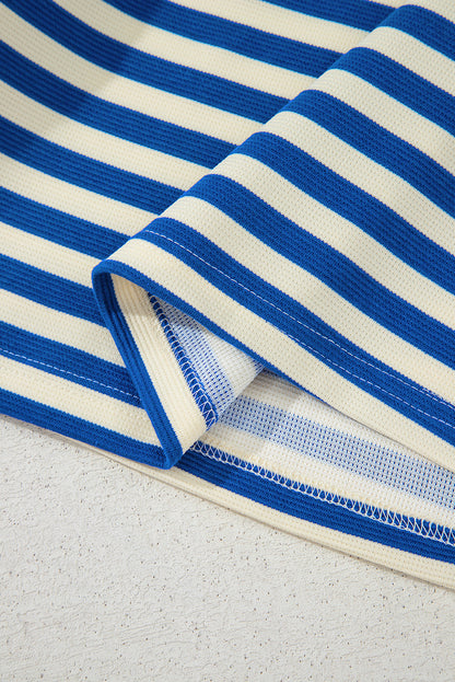 Blue Striped Puff Sleeve Dress