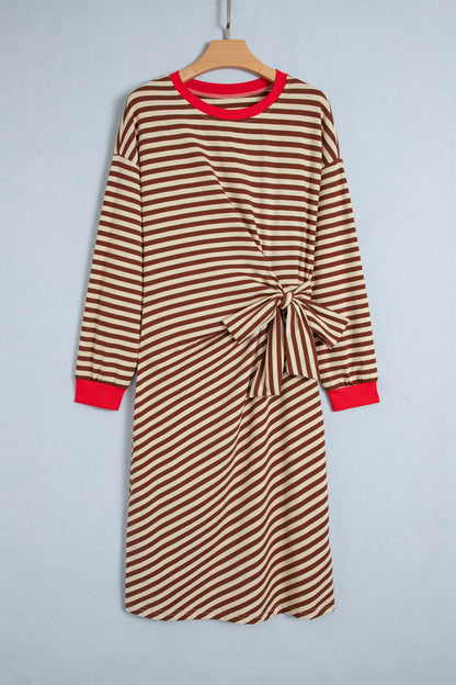 Striped Long Sleeve Tie Dress