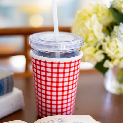 Large Red Gingham Ice Coffee Sleeve