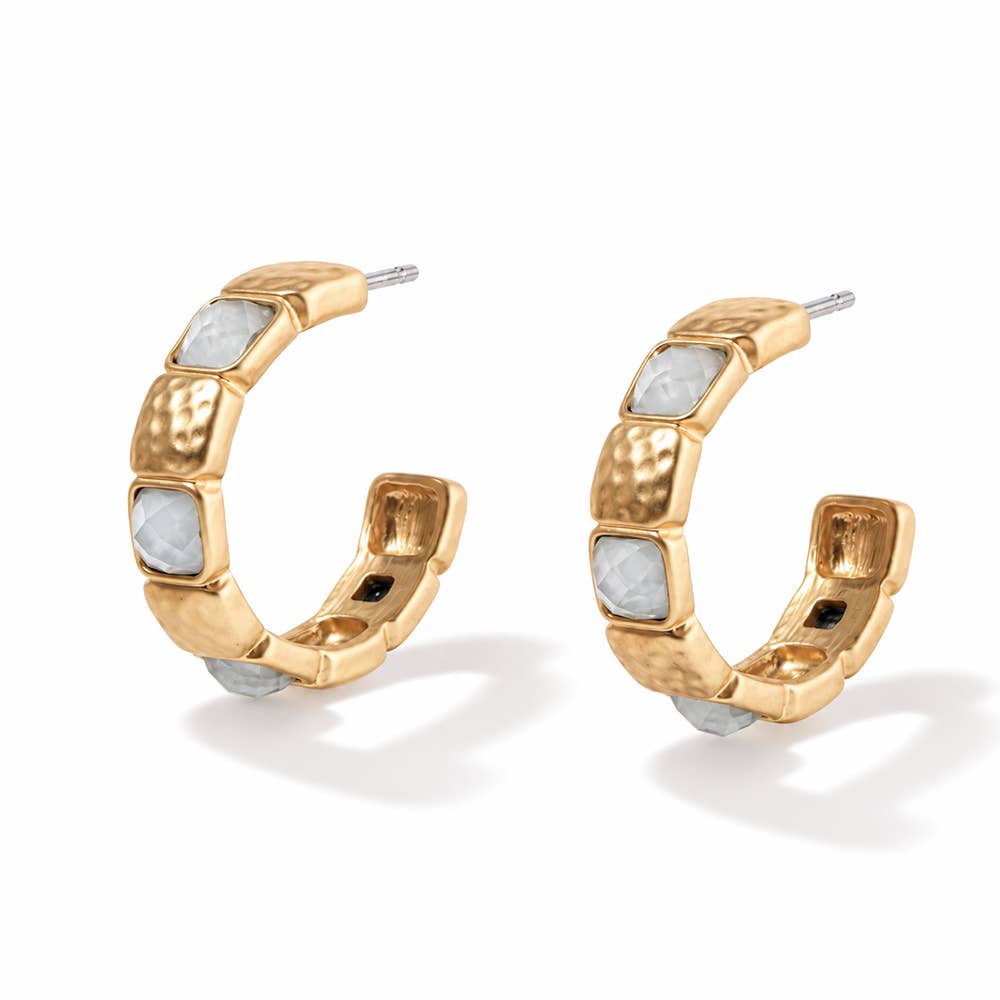 Hammered Textured & Stone Hoop Earring