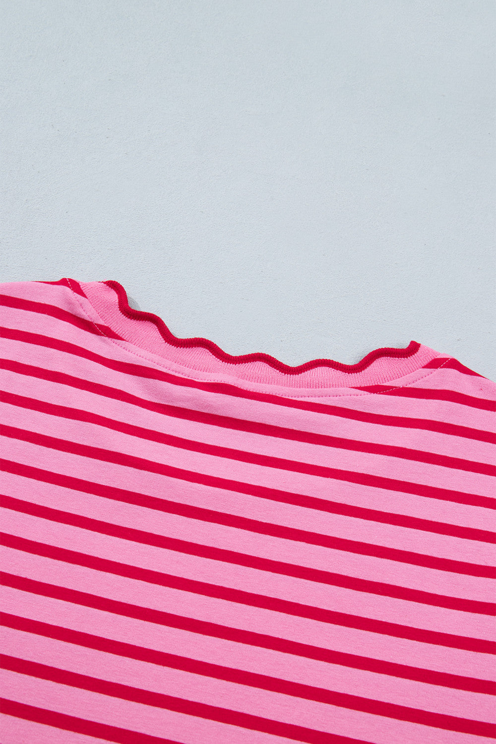 Pink Striped Scallop Trim Tee