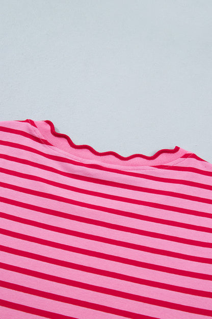 Pink Striped Scallop Trim Tee