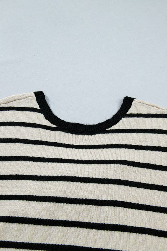 Stripe Bow Short Sleeve Sweater