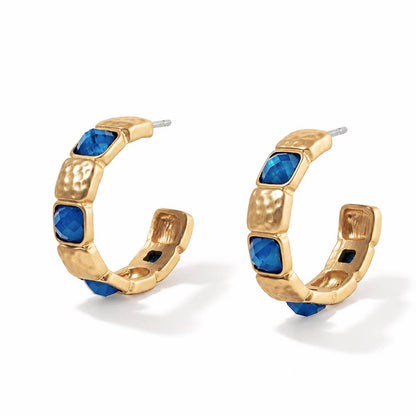 Hammered Textured & Stone Hoop Earring