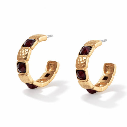 Hammered Textured & Stone Hoop Earring