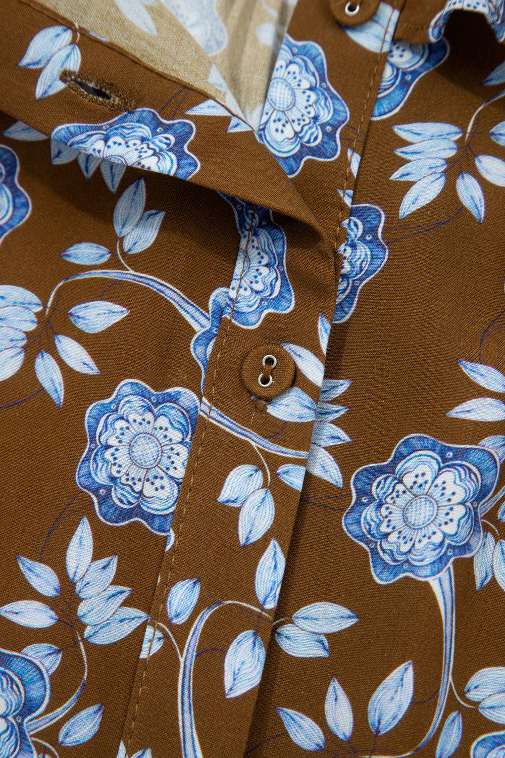 Brown & Floral Print Long Sleeve Dress