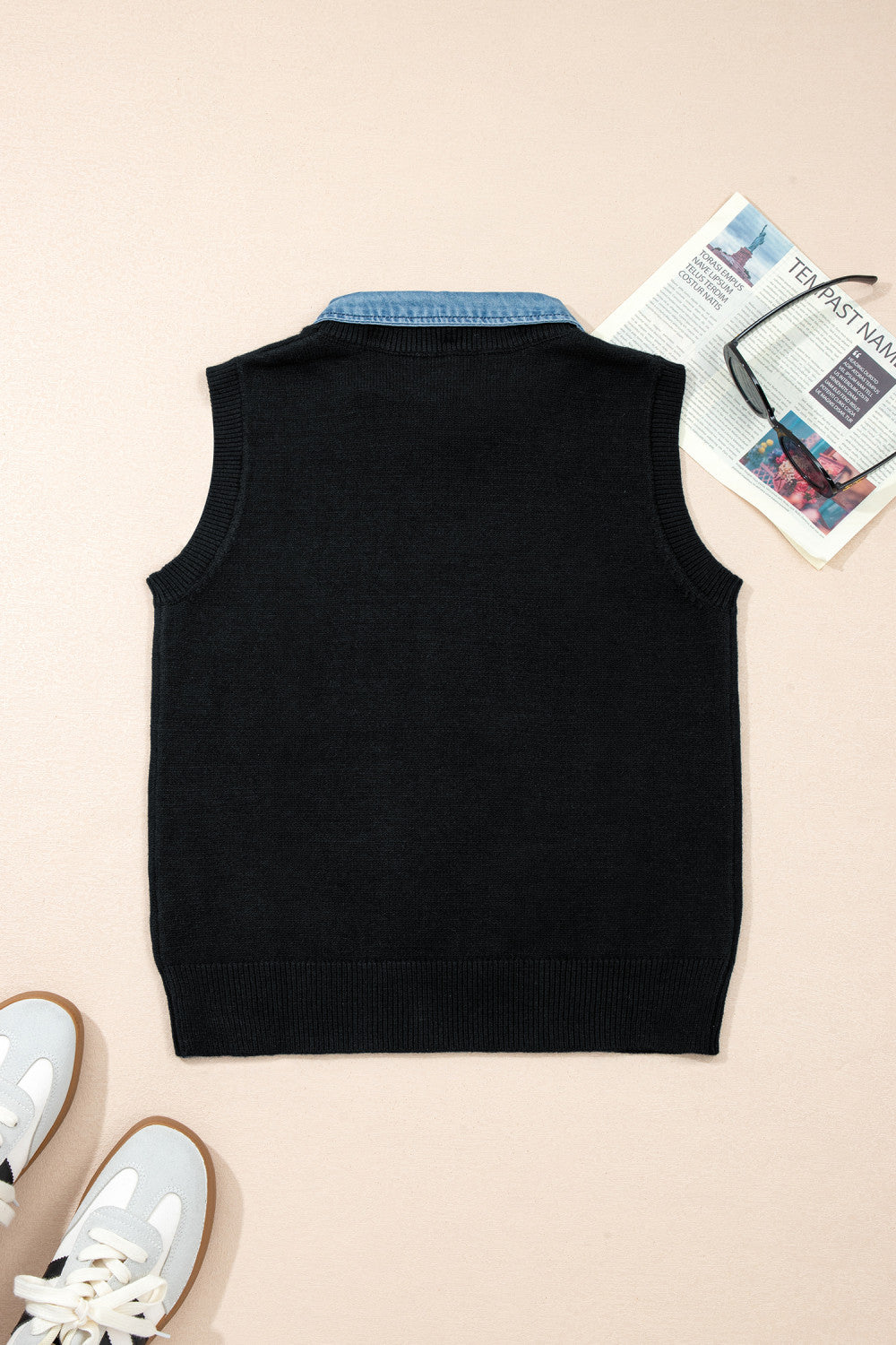 Black & Denim Collar Sweater Vest