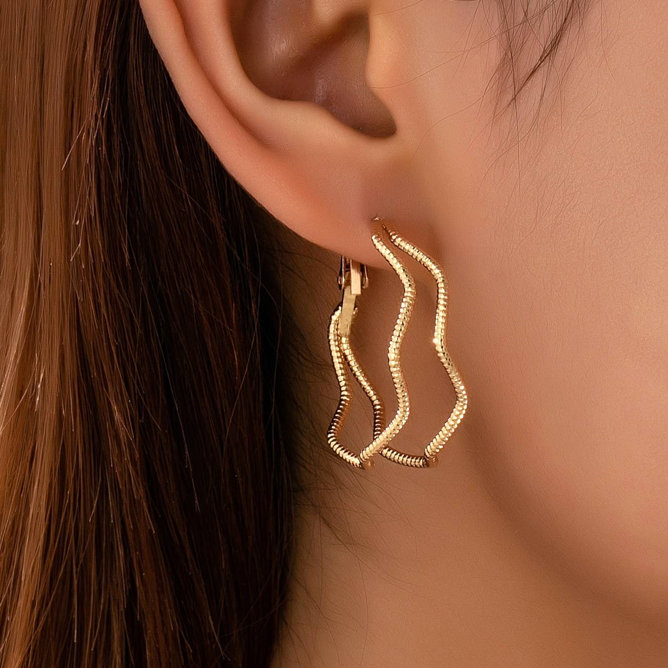 Textured Wavy Gold Hoop Earrings