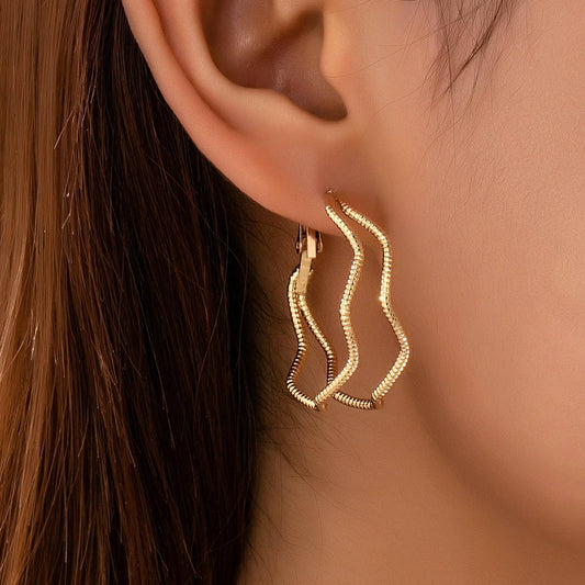 Textured Wavy Gold Hoop Earrings
