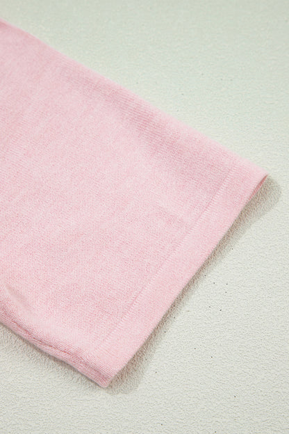 Pink Lace Trim V Neck