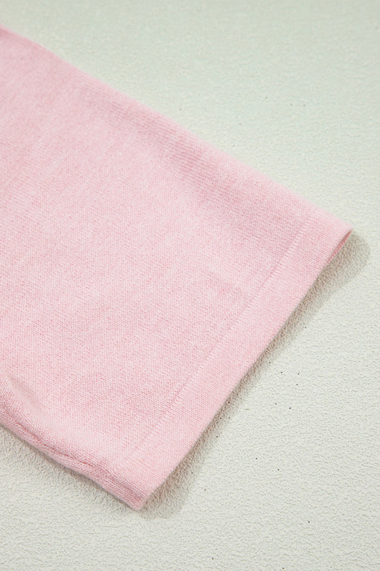 Pink Lace Trim V Neck