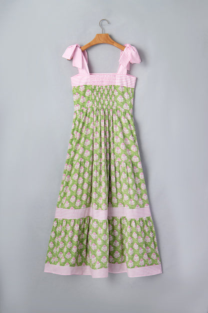 Green Floral Print Knot Straps Maxi