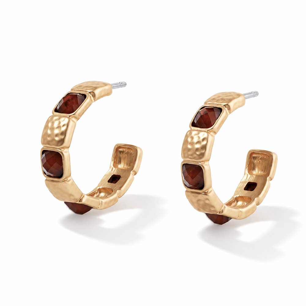 Hammered Textured & Stone Hoop Earring