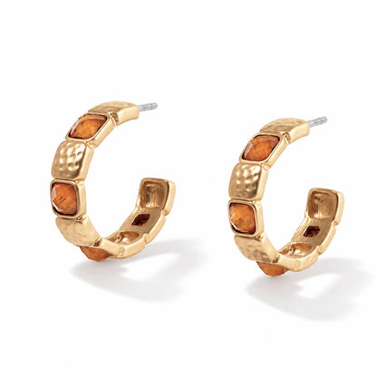 Hammered Textured & Stone Hoop Earring