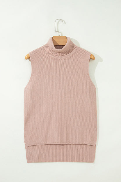 Beige Sleeveless Turtleneck
