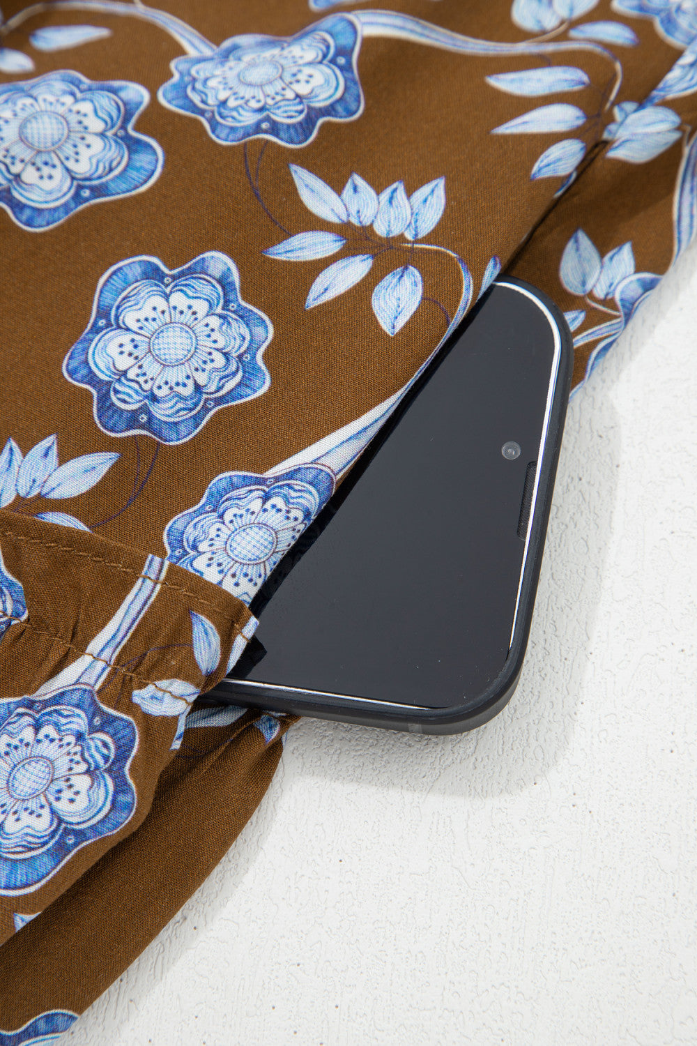 Brown & Floral Print Long Sleeve Dress