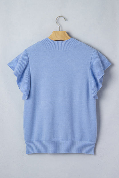 Blue Ruffled Short Sleeve Sweater