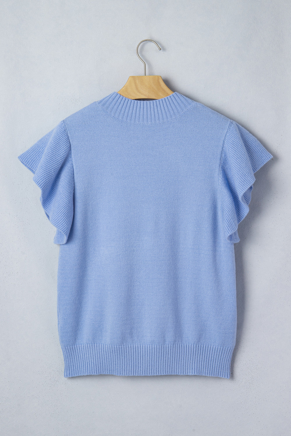 Blue Ruffled Short Sleeve Sweater