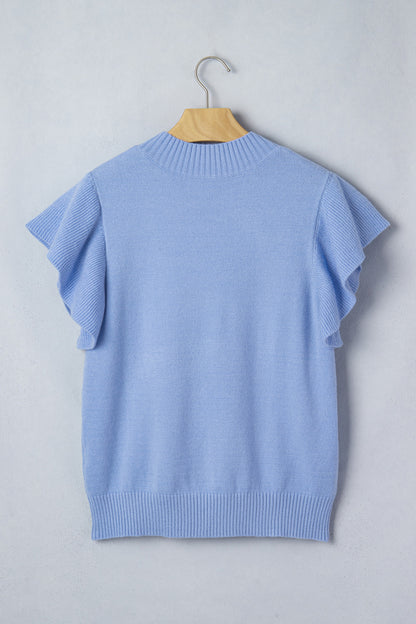 Blue Ruffled Short Sleeve Sweater
