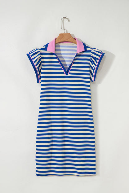 Blue Striped Puff Sleeve Dress