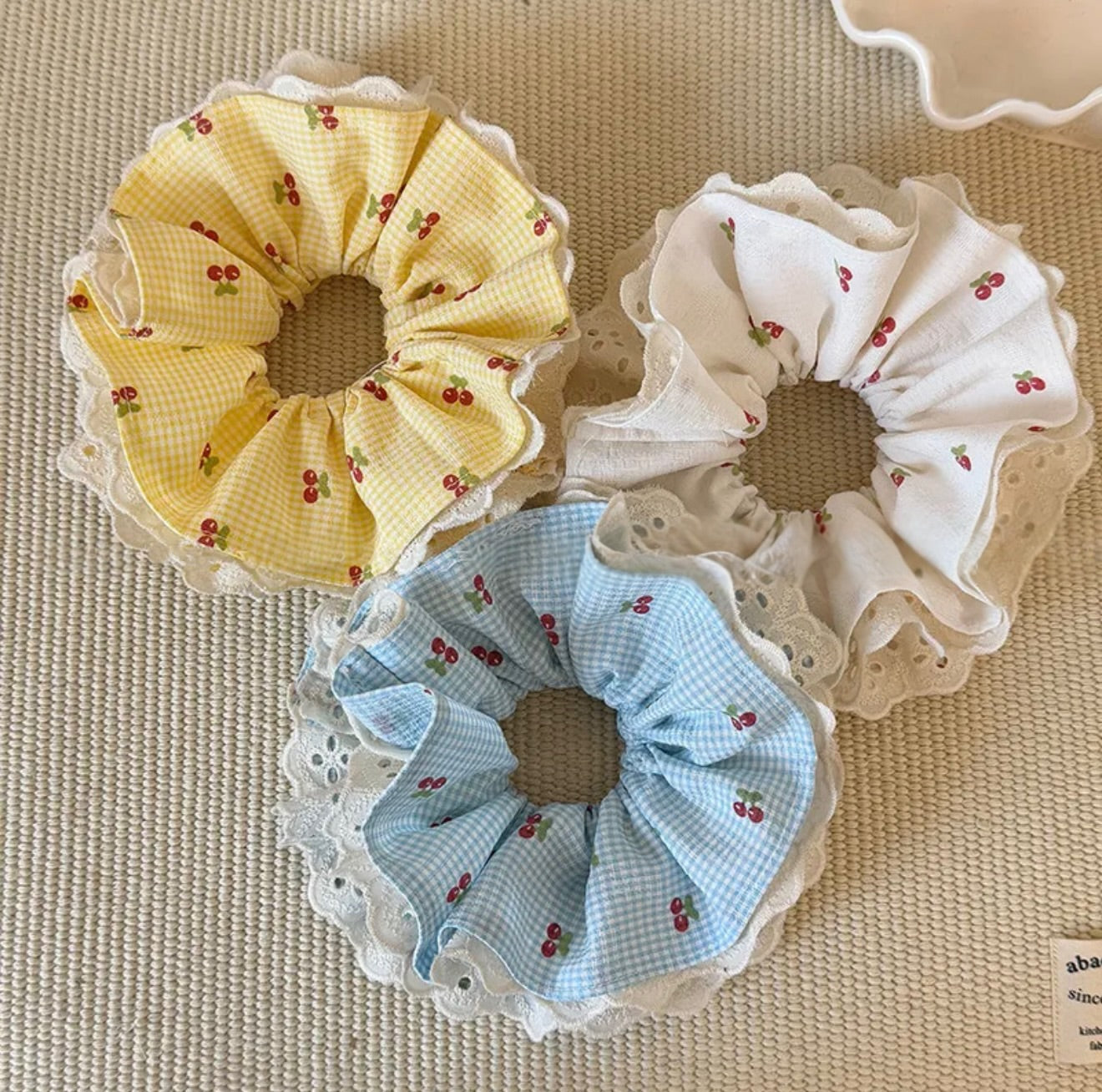 cherry lace scrunchies