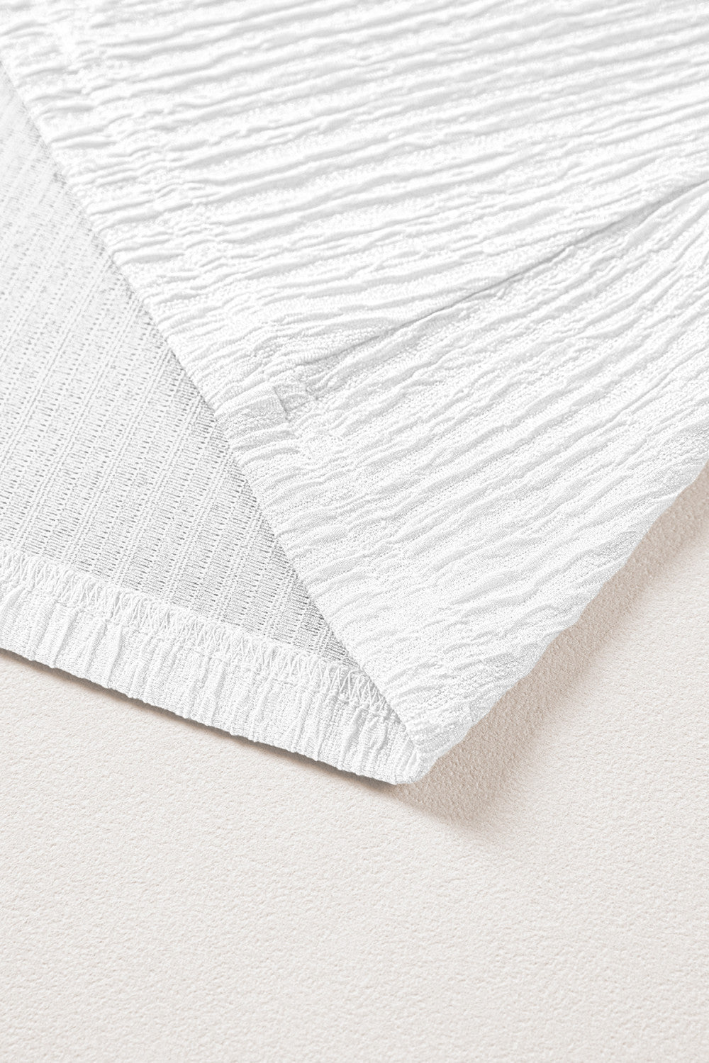 White Textured Ruffle Trim Top