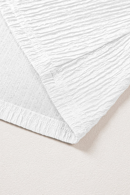 White Textured Ruffle Trim Top