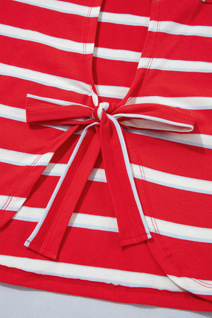 Red Stripped Cutout Back Tee