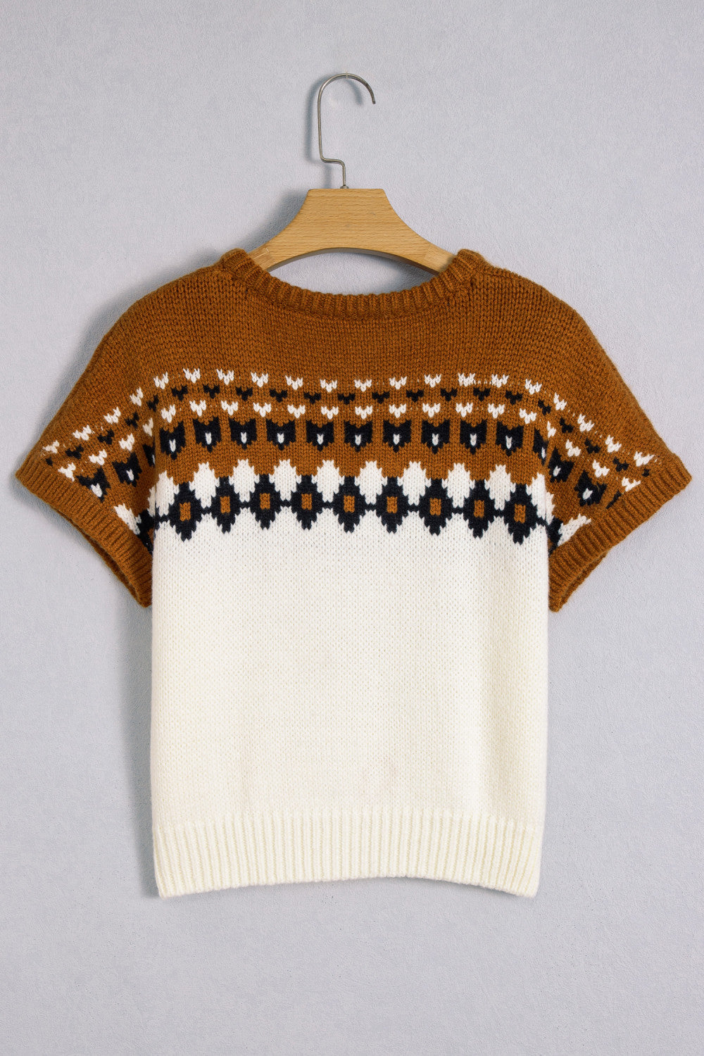Brown V Neck Short Sleeve Sweater