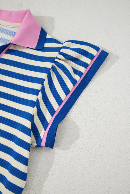 Blue Striped Puff Sleeve Dress