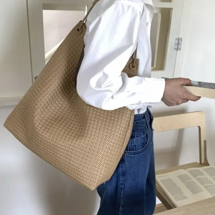 Vegan Leather Woven Tote Bag