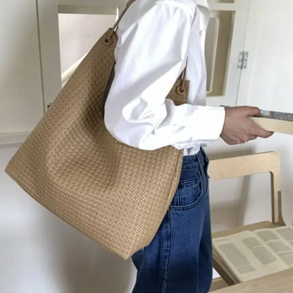 Vegan Leather Woven Tote Bag