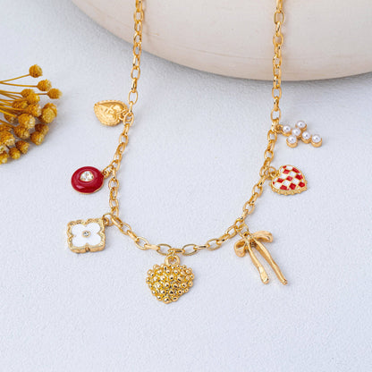 Heart Bow Cross Checker heart Charm Necklace