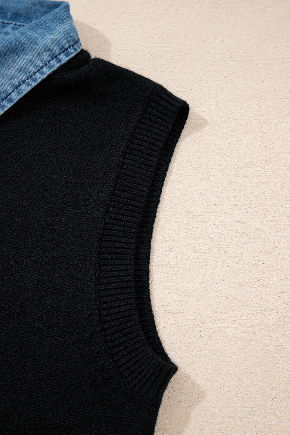 Black & Denim Collar Sweater Vest