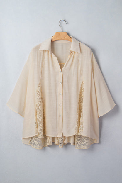Oatmeal Lace Button Up