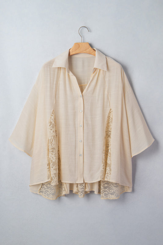 Oatmeal Lace Button Up