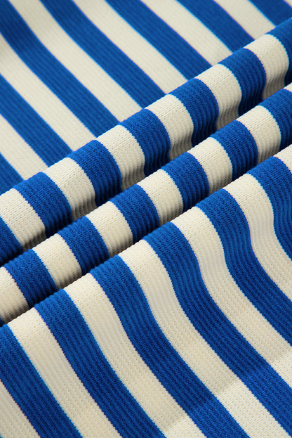 Blue Striped Puff Sleeve Dress
