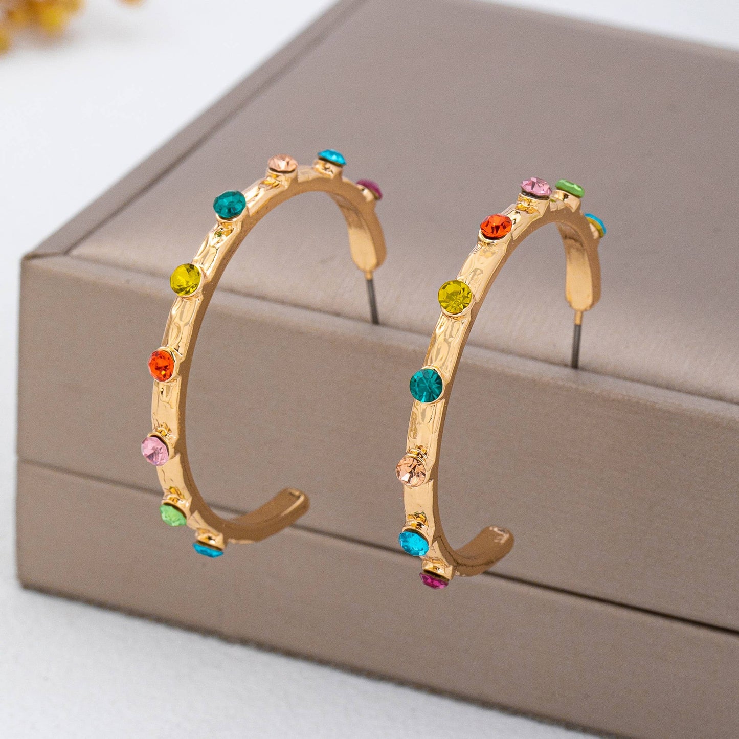 Multi Color Gemstone Hoop Earrings