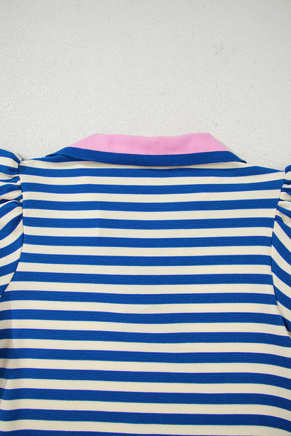 Blue Striped Puff Sleeve Dress