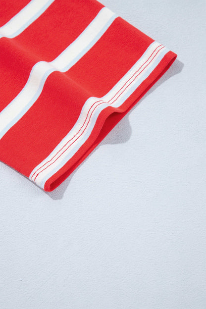 Red Stripped Cutout Back Tee