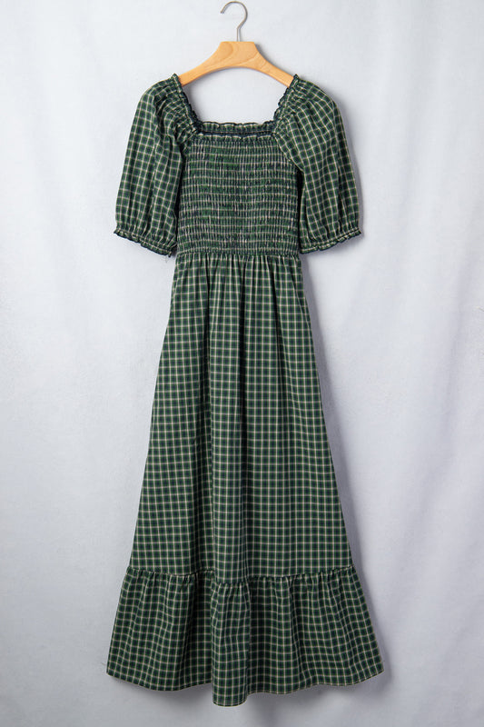 Green Plaid Maxi Dress