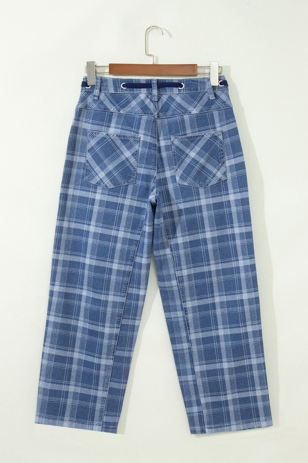 Plaid Denim Grommet Drawstring Jeans