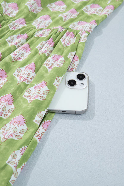 Green Floral Print Knot Straps Maxi