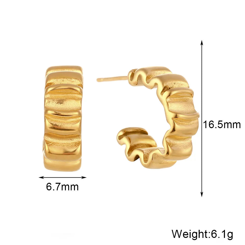 Gold Pleated Hoops