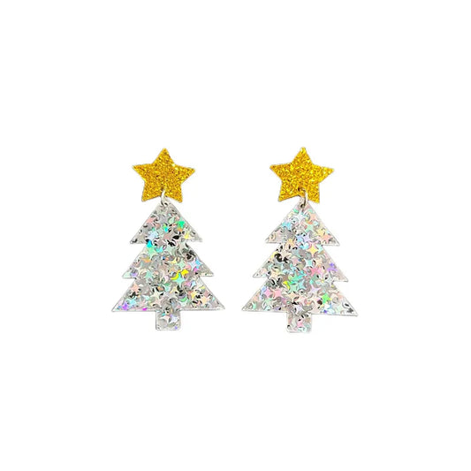 Sequin Silver Christmas tree earrings