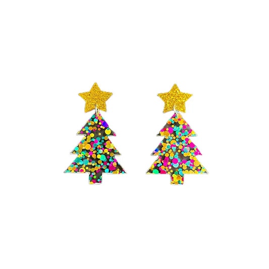 colorful sequin Christmas tree earrings