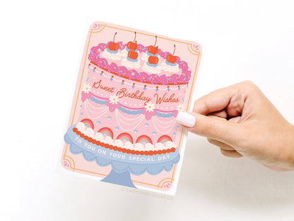 Sweet Birthday Wishes Retro Cake Greeting Card