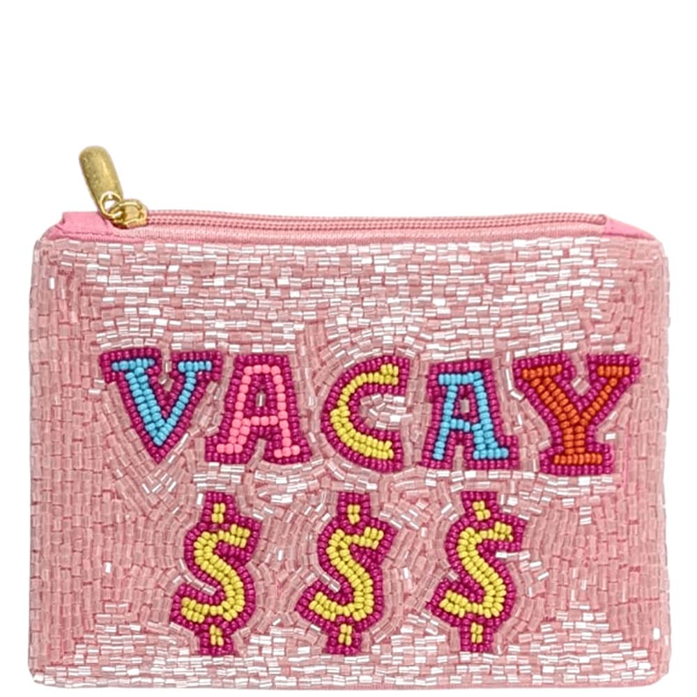 Vacay $$ Beaded Zipper Coin Purse