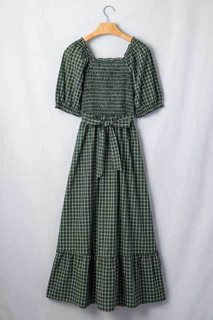 Green Plaid Maxi Dress
